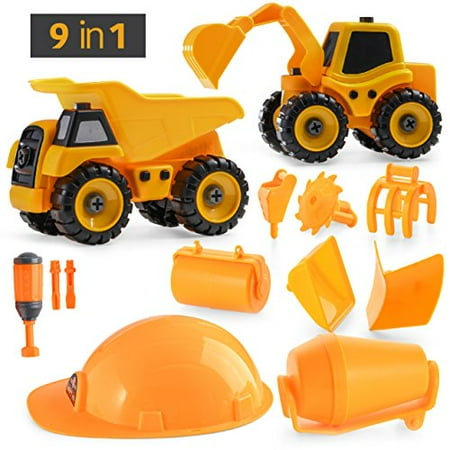 Construction Mixer Truck - Prextex DIY 9-in-1 Construction Vehicle Set (29 Pieces), Build-It-Yourself Take-Apart Excavator Mixer and Dump Truck Toy with Tools For Boys