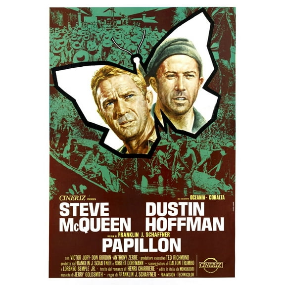 Papillon (From Left): Steve Mcqueen Dustin Hoffman (Italian Poster Art) 1973. Movie Poster Masterprint (11 x 17)