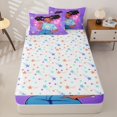 thumbnail image 4 of Castle Fairy Cartoon Black Girl Zipper Full Size Comforter Sets with Fitted Sheet and 2 Pillowcases,Retro Star Pattern Zipper Bedding Set,Purple Yellow Cyan,4pcs, 4 of 6
