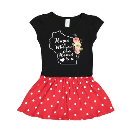 

Inktastic Wisconsin Home is Where The Heart is with Watercolor Floral Gift Toddler Girl Dress