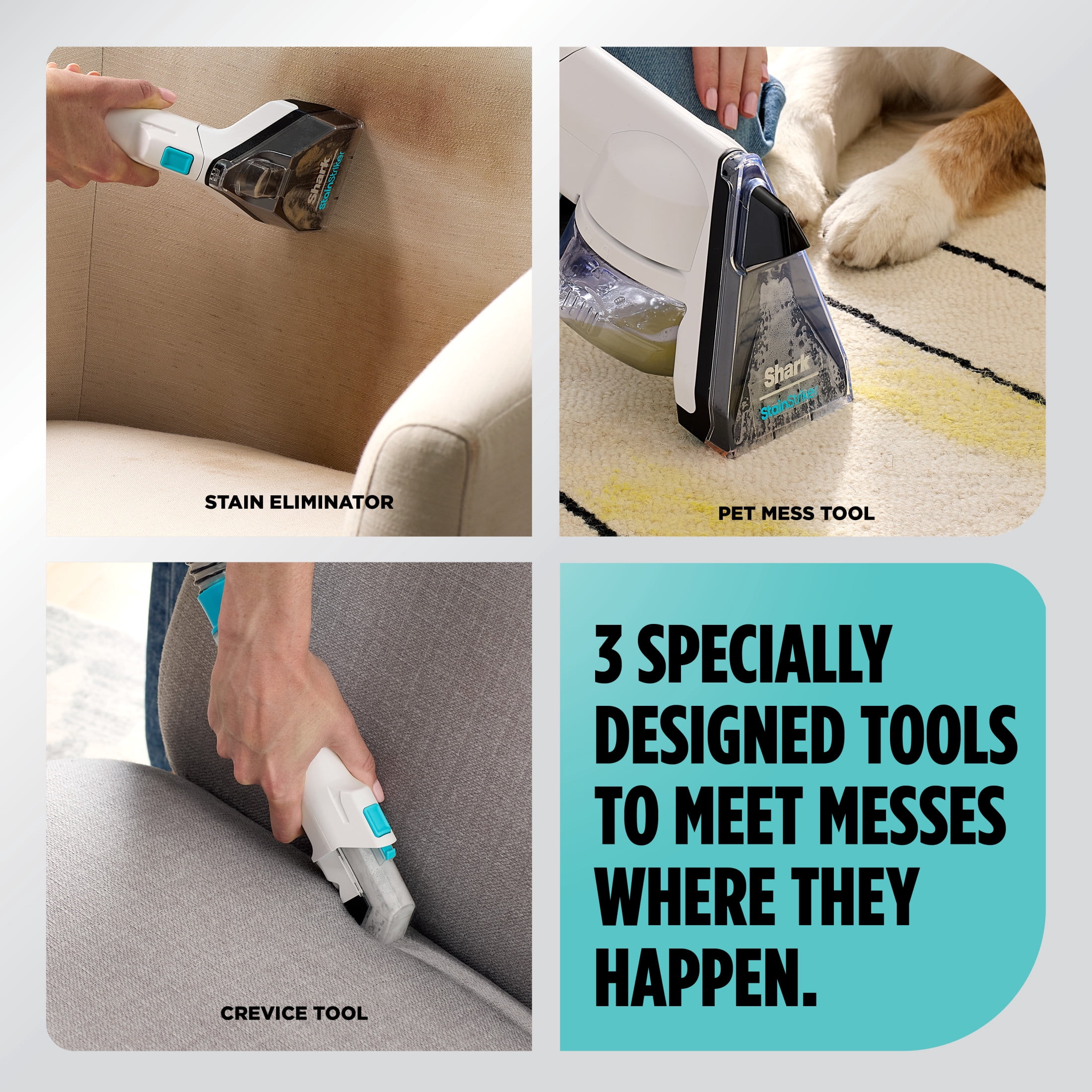 Shark CarpetXpert with StainStriker Upright Carpet & Area Rug Cleaner, Upholstery, Pet Friendly, Pet Mess Extractor Tool, Carpet Shampooer, 3 Tools, Cleaning Solutions, EX201 White