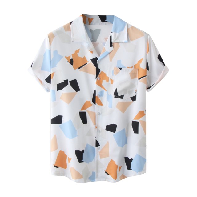Camisas Vaqueras Para Hombre XXL Camiseta de manga corta con botones de solapa y estampado hawaiano informal a la moda de verano para hombre (White, M)