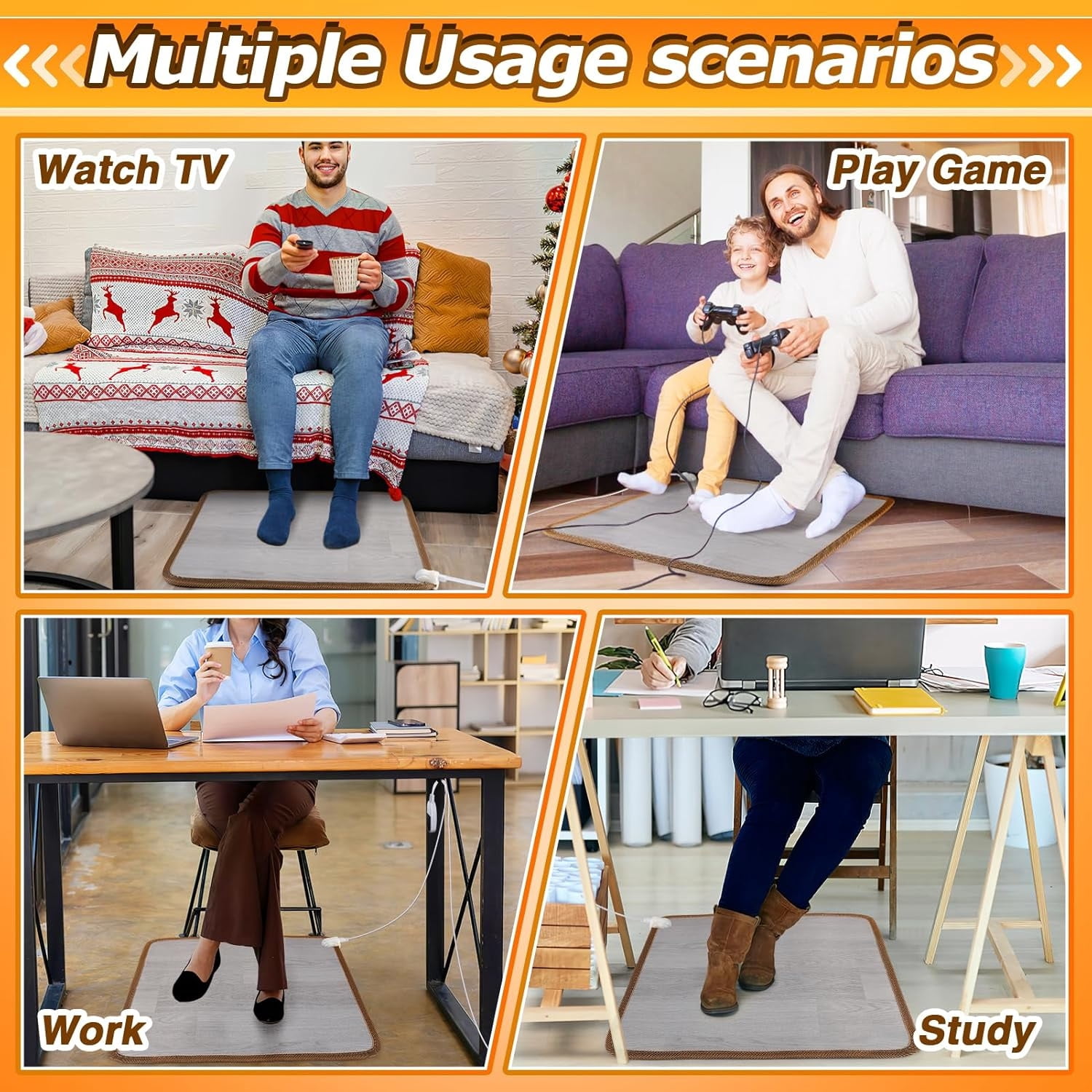Heated Floor Mat - Foot Warmer Under Desk, 19.7x21.7in Heated Feet Rest for Home Office Desk, Winter 110V Electric Heating Pad with 3 Timers & 10 Adjustable Temperature