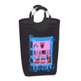 thumbnail image 2 of XMXT Large Collapsible Laundry Hamper, Game Letter Sticker Double Color Pattern Blue Laundry Basket with Aluminum Handle, 50L, 2 of 7