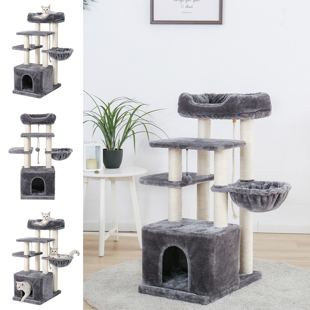 CUH Plush Cats Tower Bigger Hammock Gray Activity Centre MultiLevel