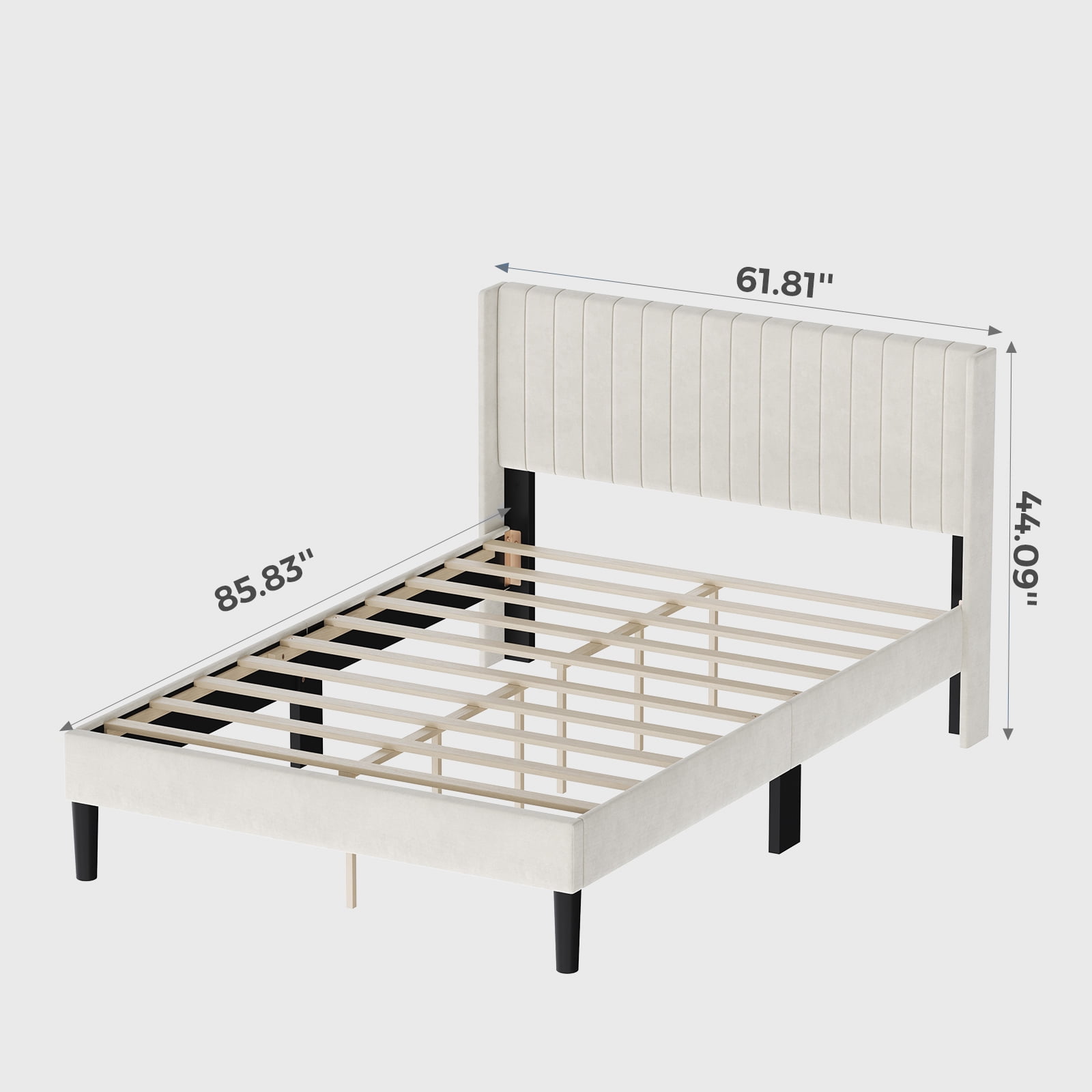 Alvantor Upholstered Bed Frame with Wing Shaped Headboard and Wooden Crossbars, Easy Assembly