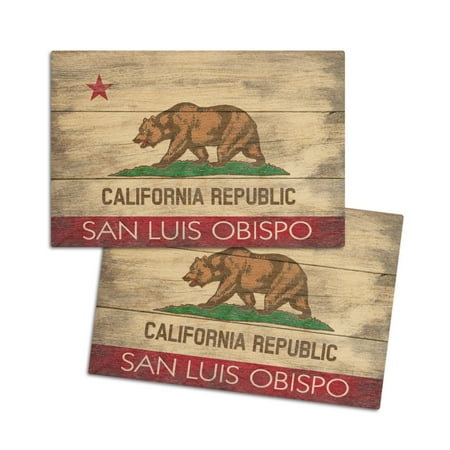 

San Luis Obispo California Rustic California State Flag (4x6 Birch Wood Postcards 2-Pack Stationary Rustic Home Wall Decor)