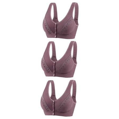 GERsome Bras for Women Front Closure No Underwire Comfort Plus Size Bras for Older Women Full Coverage Convenient Snap Sleep Bra 3Pcs#Purple XXXL