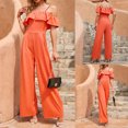 thumbnail image 2 of asdoklhq Womens Plus Capris,Woman Solid Off-the-shoulder Suspender Jumpsuit Wide-leg Pants Trousers, 2 of 9