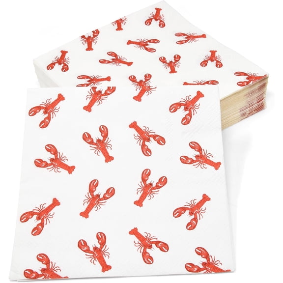 Gift Boutique Crawfish Cocktail Napkins, 100 Count 3-Ply Disposable Paper Napkins, 10x10 Inch Lobster Design, Beach Party Tableware, Red Orange Coastal Decor