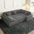 thumbnail image 3 of Advwin 146" Oversized Corduroy Modular Sectional Sofa, 6-Seat Convertible Sleeper Sofa with Ottoman & 5 Pillows, Modern L-Shaped Lounge Couch for Living Rooms, Dark Gray, 3 of 10