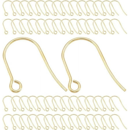 200pcs Earring Hooks Real 18K Gold Plated Stainless Steel Earring Hooks Metal Fish Ear Wire with Horizontal Loops Drop Earrings Jewelry Making DIY