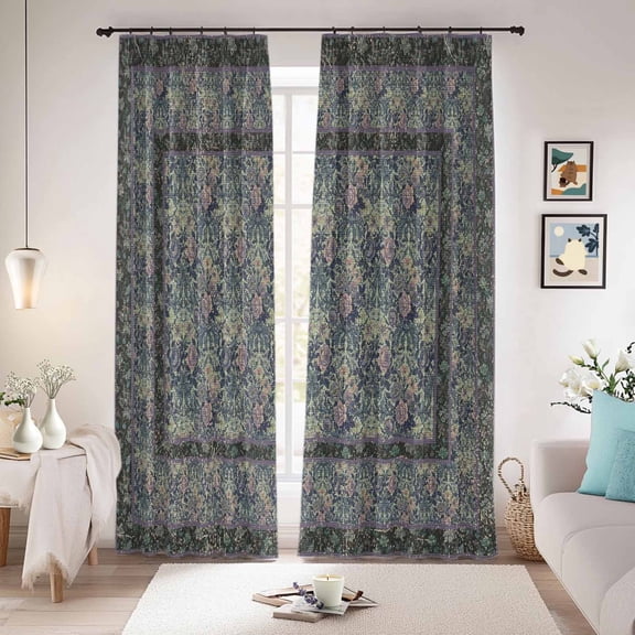 Blue Boho Blackout Curtains for Bedroom/Living Room, Pinch Pleated Black Out Curtains, Vintage Ethnic Tribe Abstract Art Floral Room Darkening Window Drapes with Hooks 2 Panels, 39"x70"