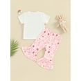 thumbnail image 4 of Toddler Baby Girl Easter Outfits Short Sleeve Letter Shirts Bunny Flared Bell Bottom Pants Set Easter Summer Clothes 6M-4T, 4 of 9
