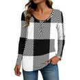 thumbnail image 2 of Stichou Womens Henley Shirts Plaid Slim Fit Long Sleeve Comfy Tops Loose Fit Button Tee Winter Trendy Clothing Black XL, 2 of 5