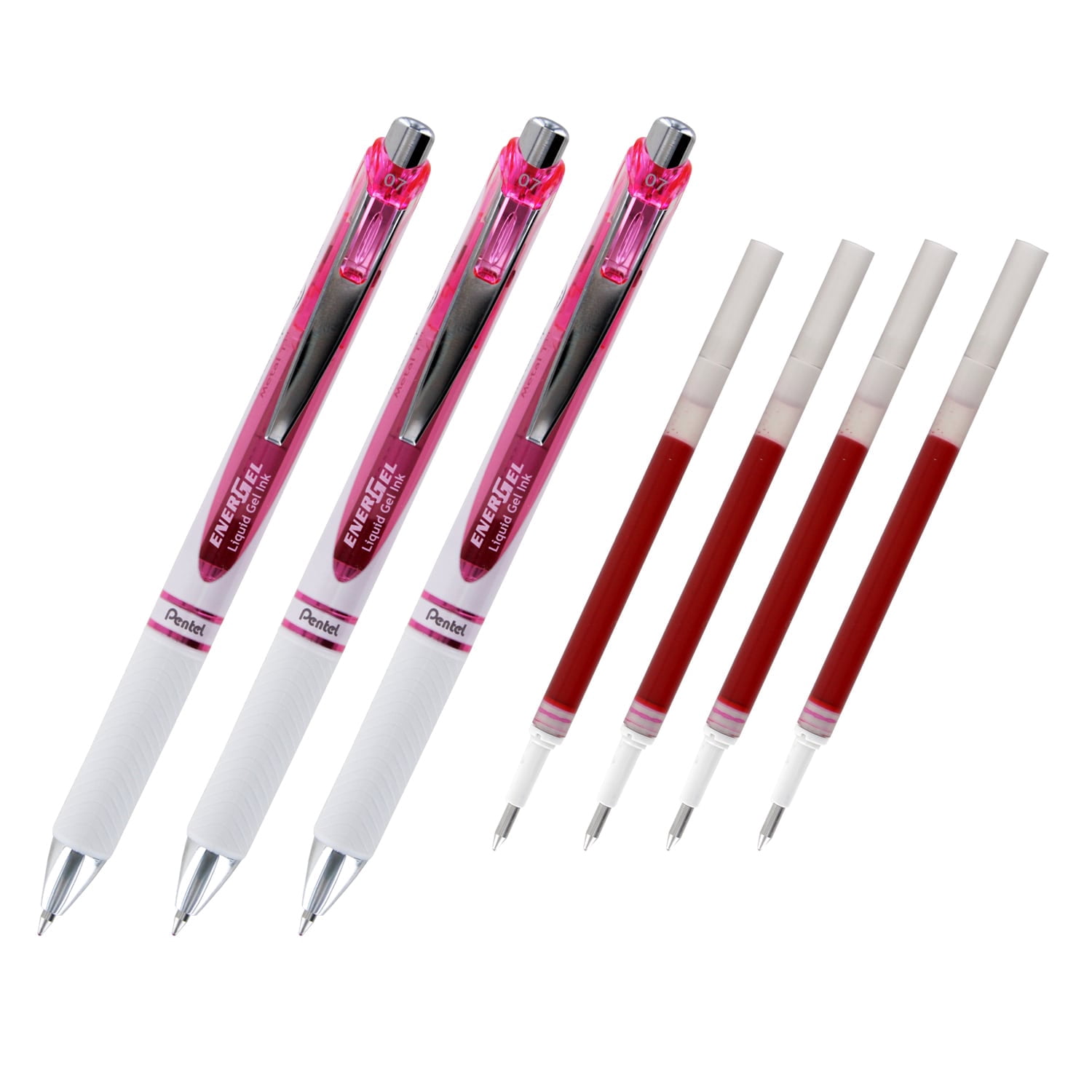 Pentel EnerGel Deluxe Pearl RTX Liquid Gel Ink Pen Set Kit, Pack of 3 with 4 Refills (Pearl Pink - 0.7mm)