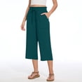 thumbnail image 3 of Annhoo Womens Cropped Pants Summer Ruffle Straight Wide Leg Elastic Waisted Drawstring Casual Trousers with Pockets, 3 of 9