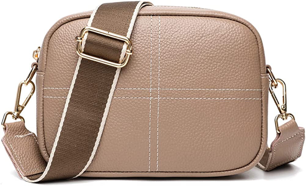 CoCopeaunt Crossbody Bag for Women Genuine Leather Wide Strap Shoulder Bag  Purse Trendy Design Camera Crossbody Purse Top Zip