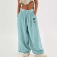 thumbnail image 2 of Audhol Linen Wide Leg Pants for Women Women's Cargo Pants Baggy Wide Leg Pants Black Loose High Waist Sweatpants Multi Pockets Women's Palazzo Pants Light Blue S, 2 of 9