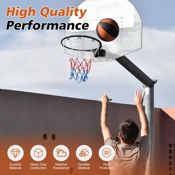 18" Double Spring Basketball Rim - Heavy-Duty Steel Replacement Hoop with Shock Absorption, Black All-Weather Indoor/Outdoor Basketball Goal