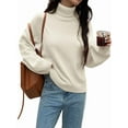 thumbnail image 2 of Chandail à Col Roulé pour Femmes, Manches Longues, Tricoté, Ourlet Haut-Bas, Tendance Automne Hiver, Blanc, 2 of 8
