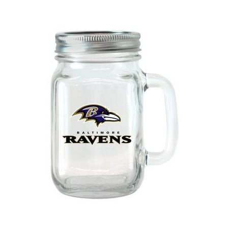 NFL 16 oz Baltimore Ravens Glass Jar with Lid and Handle, 2pk