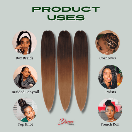 Dosso Beauty 3 Bundle Pack 28" Pre-Stretched Hypoallergenic Itch-Free Braiding Hair (1B/30/27)