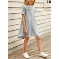 thumbnail image 4 of Asyoly Girls Casual Crewneck Swing Short Sleeve Dress Stripe Print Color Block Sundress Mini Dresses Solid color, 4 of 6