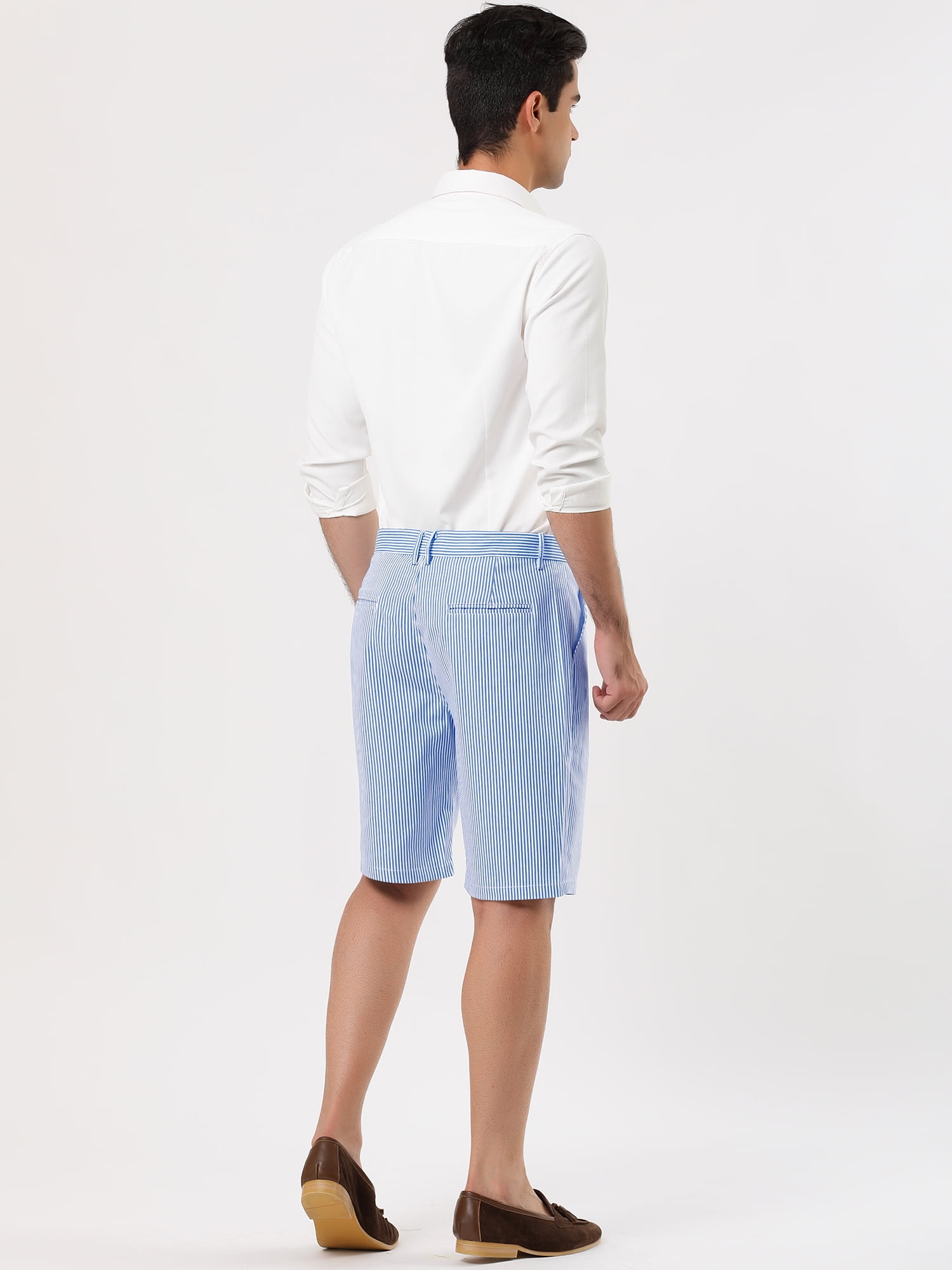 Unique Bargains Men's Mid-Rise Stripe Flat Front Chino Walk Shorts