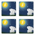 thumbnail image 1 of Bunny Coaster Set of 4, Cartoon Illustration of a Rabbit Staring at the Moon Thinking in the Nighttime, Square Hardboard Gloss Coasters, Standard Size, Multicolor, by Ambesonne, 1 of 2