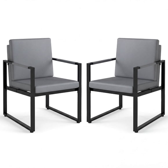 Costway Ensemble de 2 Fauteuils d'Appoint Modernes en Cuir PU Rembourrés avec Accoudoirs en Métal Massif Fram Gris + Noir