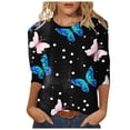 thumbnail image 1 of TSADFHJI Chandails en Molleton Femmes Hiver Hauts Mi-Longs Manches Trois-Quarts T-Shirts Graphiques T-Shirts Décontractés Col Rond Tunique TG Bleu, 1 of 5