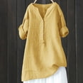 thumbnail image 4 of Oversized Tshirts for Women, Stand Collar Solid Color Medium Sleeve Loose Button Shirt, Yellow L, 4 of 4