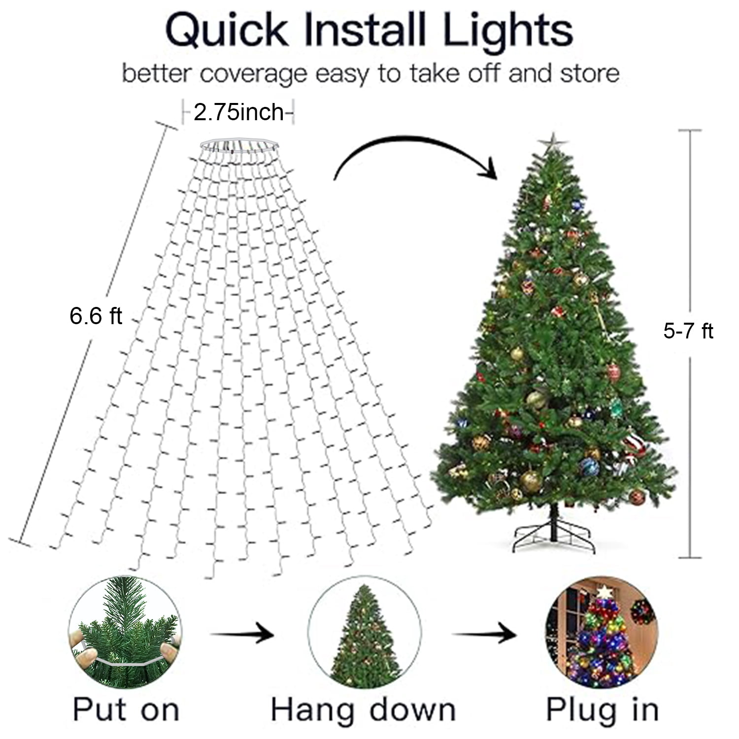 Uncahome Christmas Tree Lights,6.7FT X 16 Lines Christmas Lights,416 LED Waterfall Tree Topper Lights with Remote & 8 Lighting Modes,suitable for Indoor Outdoor Yard Party Xmas Decoration