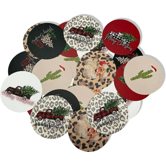 Freshie Christmas Holiday Cardstock Cutouts Rounds 2.5 in Random Mix  24pk For Scented Aroma Beads Bake with Mold for Car Freshie Designs, Western, Santa Leopard Print, Cactus with Lights, Plaid