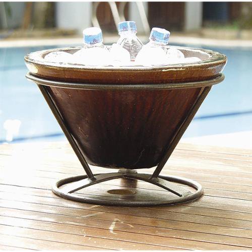 Earthenware Tabletop Beverage Chiller with Cognac Glaze