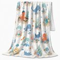 thumbnail image 2 of Whimsical Underwater Sea Creatures, Playful Coastal Landscape Scene, Warm Flannel Blanket for Beach House and Living Room, Beach Lovers Valentine's Day Gift, Coastal Home Decor, 2 of 9