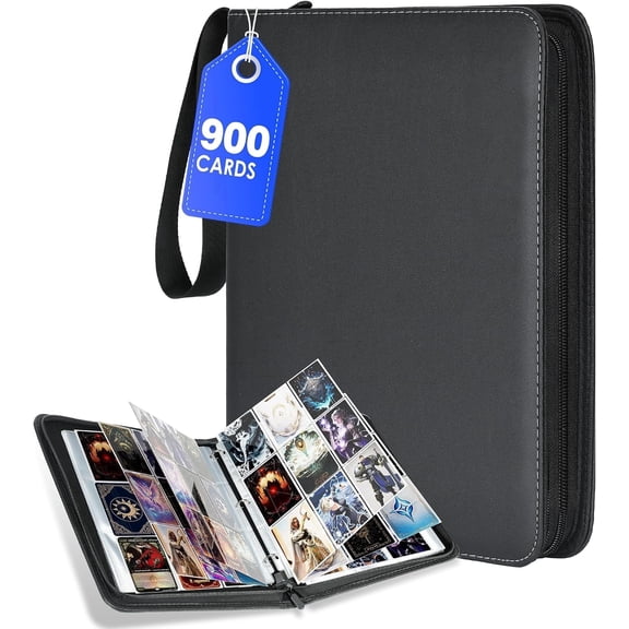 900 Pocket Trading Card Binder, 9 Double-sided Pocket Portable Card Binder with Removable Sheets, PU Leather Storage Case with Holds MTG, TCG, Sports & Football Cards-Black
