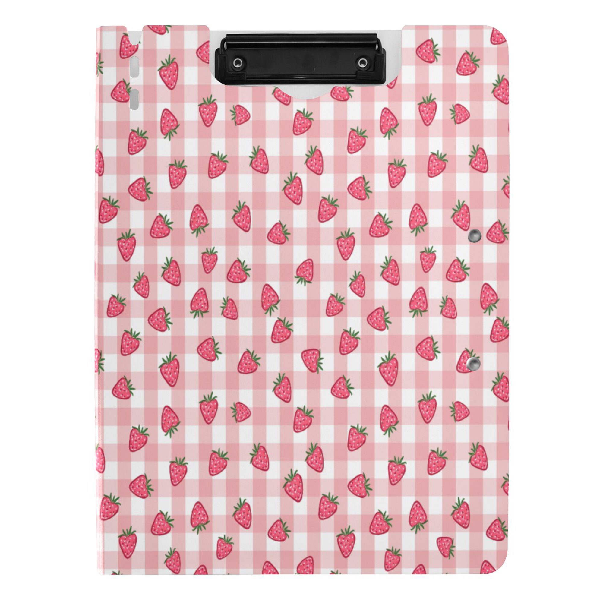 FORMRS A4 Clipboard Folder with Pen Holder Horizontal Foldable School Office Binder, Strawberry Plaid Pattern