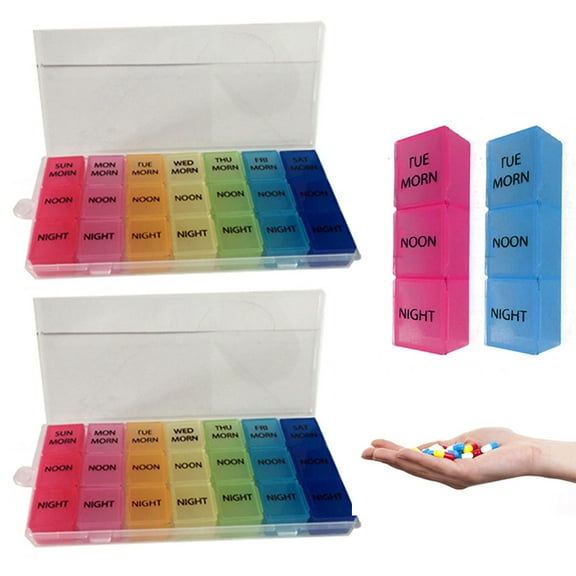 WLOOZI VNKRIV 2 Pack 7 Day Pill Box Organizer Weekly Medicine Vitamins Storage Container Travel