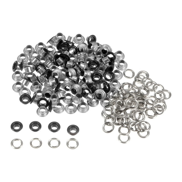 Kit de 100 Ojales Metal 4.5mm 0.18 Ojal Herramienta para Zapatos Ropa Cinturón Bolso Bricolaje Negro