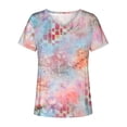 thumbnail image 4 of Hauts d'Été pour Femmes Grande Taille Femmes Été Blouse Imprimée T-Shirts Décontractés Col en V Manches Courtes T-Shirts Hauts Col en V T-Shirt Femmes en Liquidation, 4 of 5