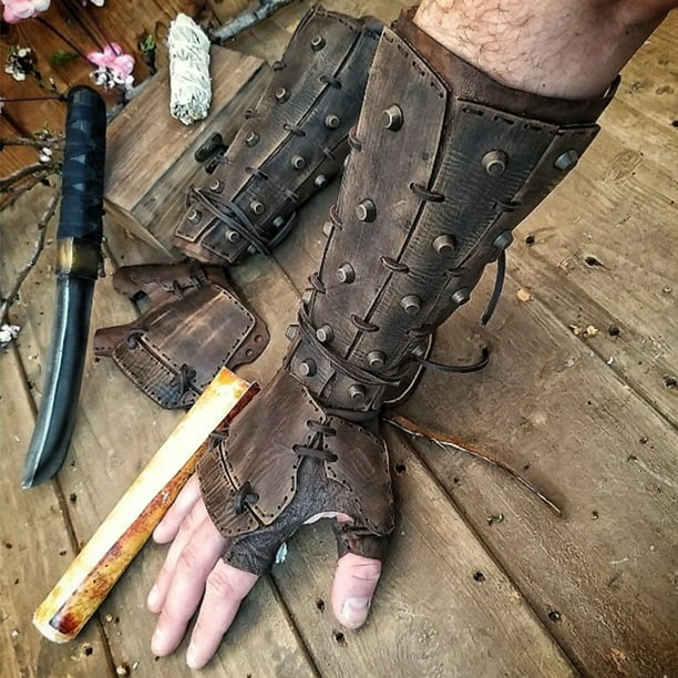 Gauntlet Wristband Medieval Vambrace Arm Armor Arm Guard Gauntlet Wristband  Medieval Vambrace With Gloves Artificial Leather Arm Armor Rivet Bandage  Punk Arm Guard Bracers Cosplay 