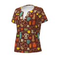 thumbnail image 2 of Goofa Retro Coffee Pattern Womens Deep V Neck Low Cut Tops Casual Summer Short Sleeve Ribbed Knit T-Shirts-Small, 2 of 5