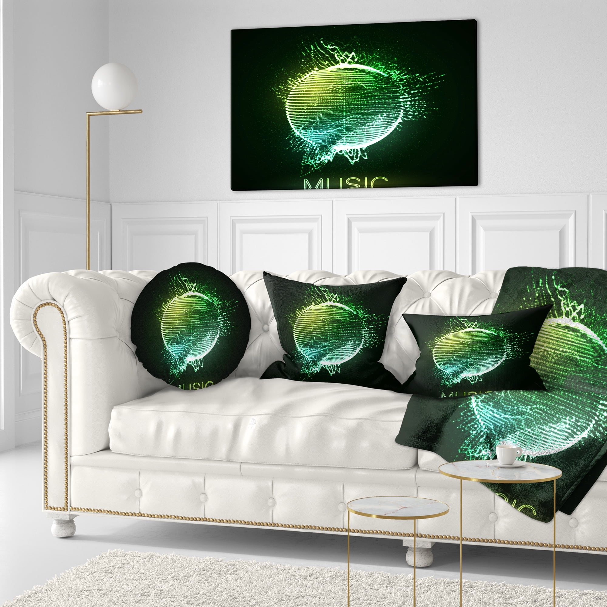 Designart Green Music Neon Sign - Abstract Throw Pillow - 12x20