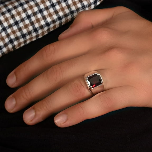 Red Ruby Silver Ring for Men | Men's Ruby Statement Ring | Father's Signet Ring. Gift for Him