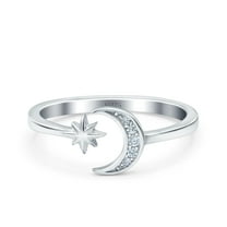 Simulated Cubic Zirconia Size-5 Moon & Star Wedding Band Ring 925 Sterling Silver