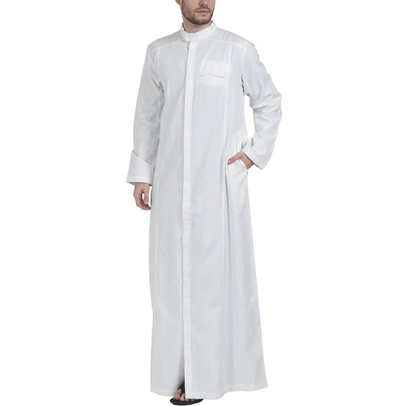 Mens Long Sleeve Diahdash Jubba Saudi Kaftan Islamic Arab Abaya Thobe Thoub Robe 