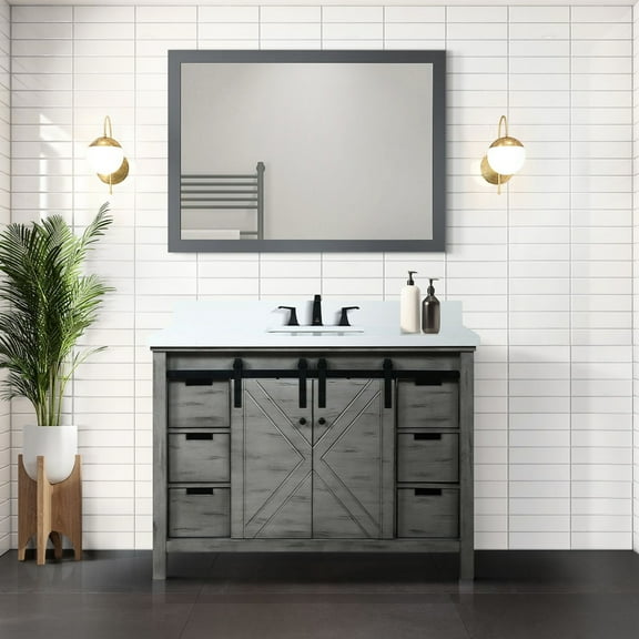 48 In. W X 22 D Ash Grey Bathroom Vanity With White Quartz Countertop & 44 Mirror - Stain , Soft Close, Generous Storage Bath Top , Plentiful Space