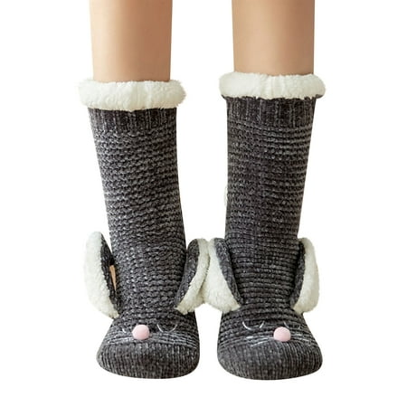 

DNDKILG Women s Fluffy Warm Cozy Slipper Socks Non Slip Soft Thick Fuzzy Socks Dark Gray One Size